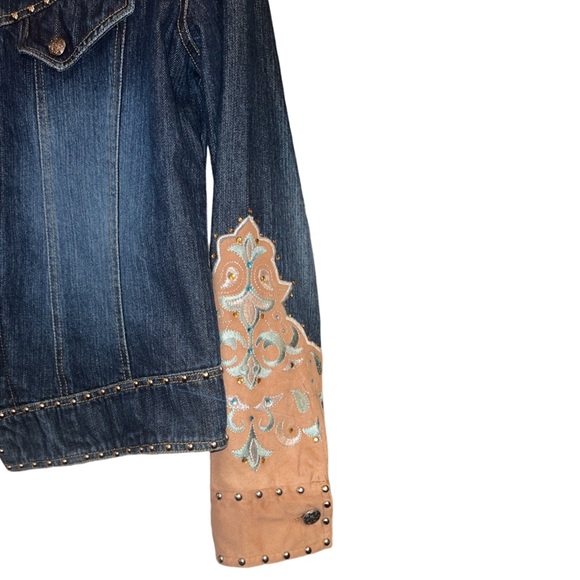 Gordon & James Blue Denim Western Jacket Studs Rhinestones Embroidered Medium - Picture 2 of 7